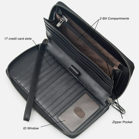 Electronic Games RFID Wallet Blocking Genuine Leather Wallet Zip Around Card Holder Organizer Clutch Wallet Large Capacity Purse Phone Bag For Men Women 